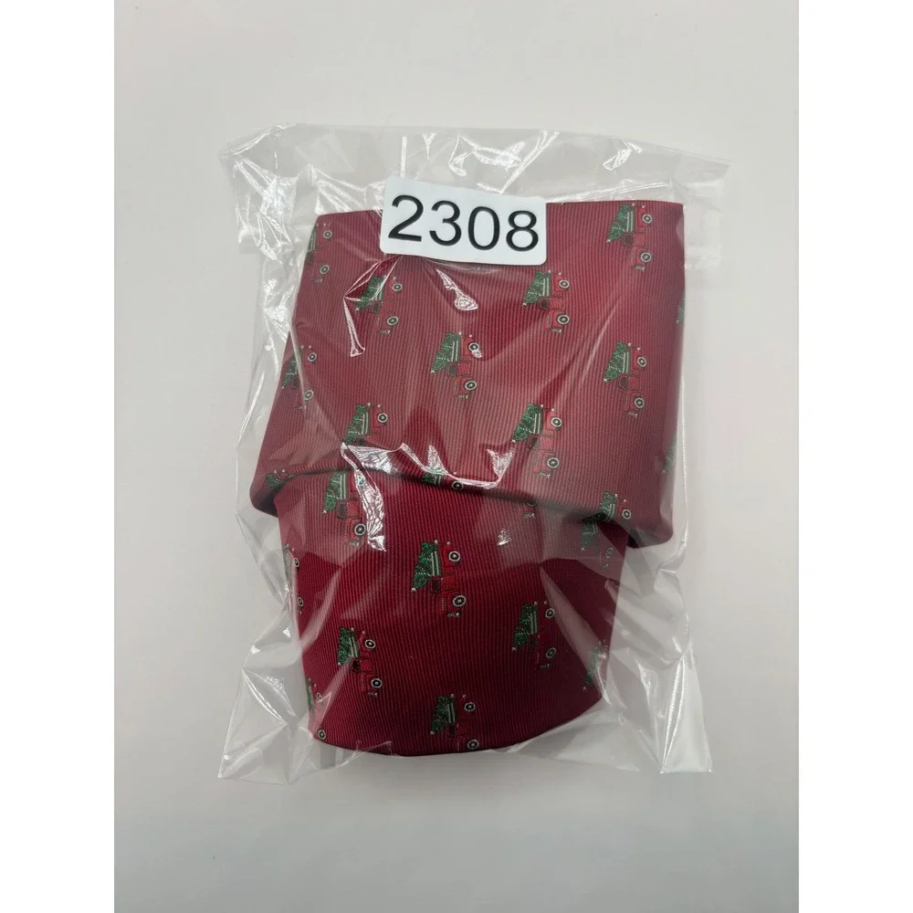 Knotty & Nice Mens Christmas Tie Red Vintage Truck Tree Holiday Necktie Burgundy